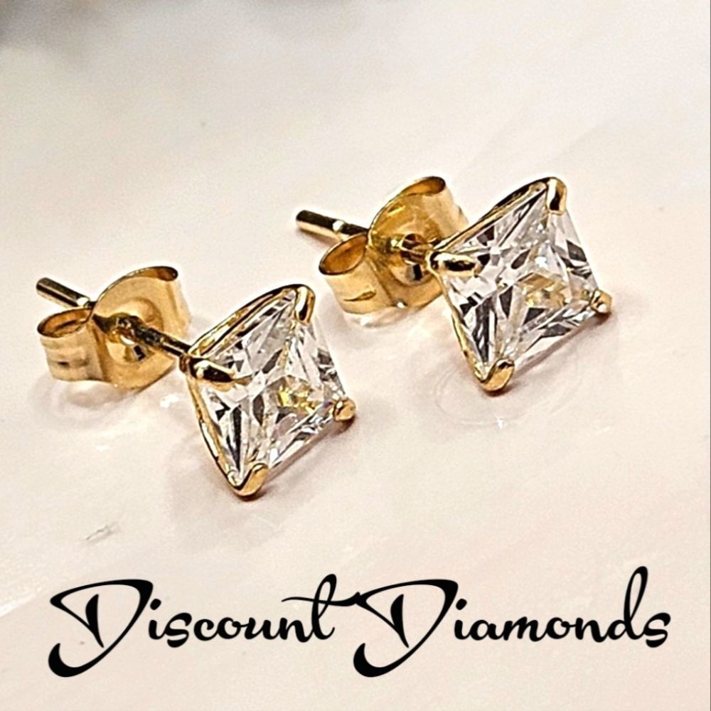 Square 076 Ct 4 Mm Princess Cut Cz Simulated Diamond 14k Real Yellow Gold